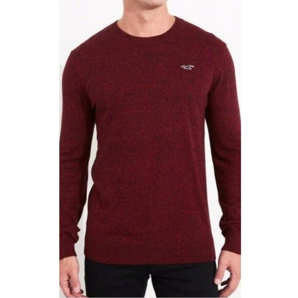 NEW Hollister Sweater Icon Logo Knit Pullover in Burgundy Mens Size XS - Picture 1 of 5